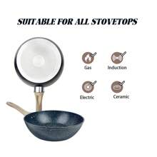 ABKOK ABKOK 1pc/3pcs Aluminum Frying Pan Set (18cm/24cm/28cm Shallow Frypan) (20cm/24cm/28cm Deep Skillet) - Lightweight & Fast Heating, Choose Single Or Trio Pack, Single Pans And Cookware Sets Are Sold Individually, Family Dinner Supplies, Party Supplies