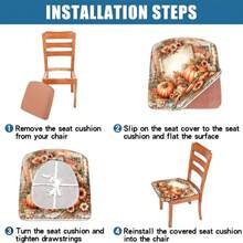 1/4/6/40pcs Autumn, Pumpkin, Book Page Lace And Flowers Printed Removable Full-Cover Stretchable Milk Fiber Fabric Chair Covers ,Restaurant Chair Covers - Square Chair Cushion Covers For Restaurant Kitchen Dining Hotel Seat Covers Removable Soft Cushion Chair Covers