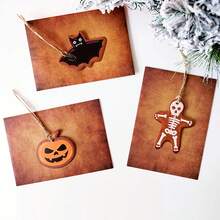 1 张复古万圣节猫和南瓜贺卡 - 节日卡通设计，配有黑猫和南瓜灯，非常适合恐怖季节庆祝活动，适合朋友和家人、秋季万圣节装饰、万圣节壁纸、万圣节礼物、万圣节贺卡 - 彩色 - 查看 3