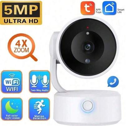Tuya 5MP WiFi 4X Zoom Baby Monitor IP PTZ Camera Surveillance Camera Auto Tracking Night Colour Two-Way Communication