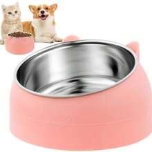 1pc Stainless Steel Pet Bowl - Cat Ear Bowl, 2-In-1 Tilted Design - Protects Neck, Suitable For Cats, Dogs And Other Small Animals - Multicolor - View 7