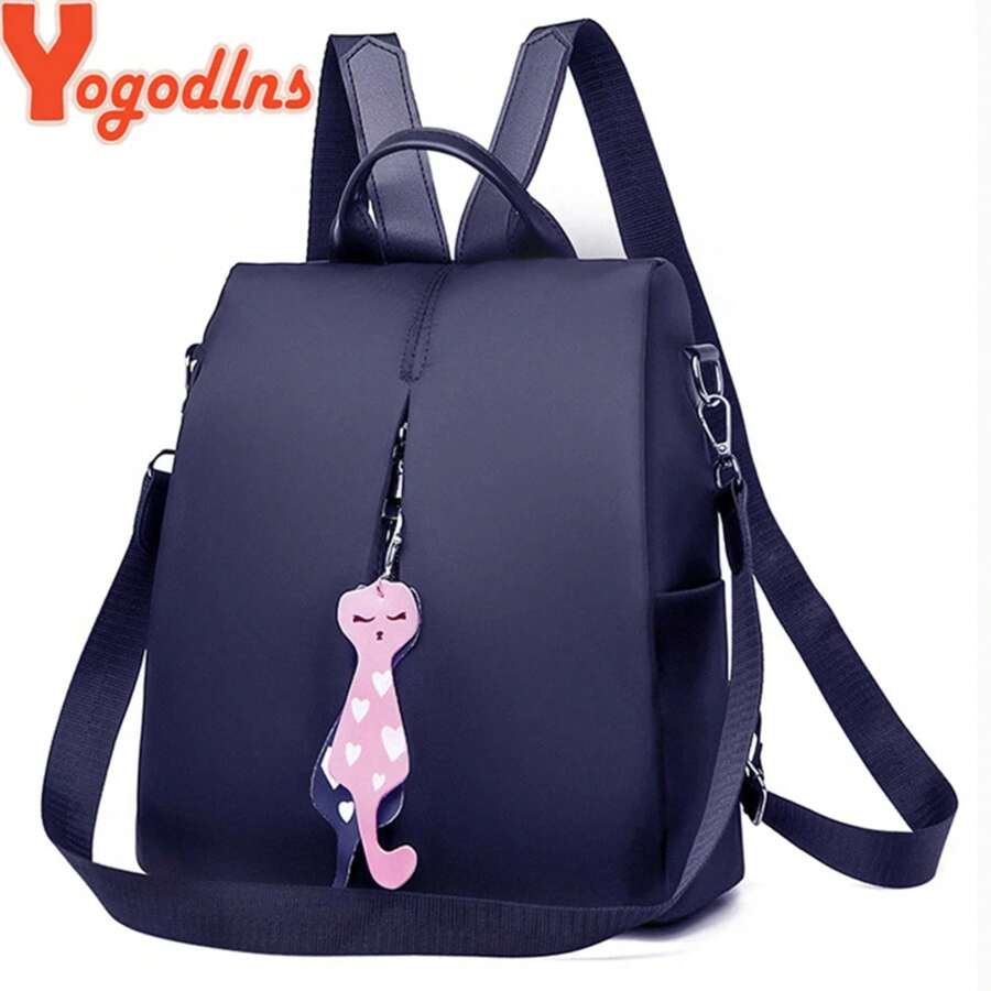 Yogodlns Backpack For Women, New Fashionable Oxford Bag, Solid Color Travel Backpack, Small Women's Backpack With Cat Pendant - 紅色 - 查看 1