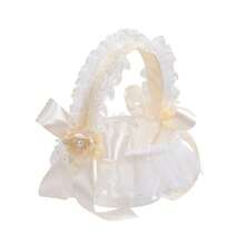 Flower Girl Baskets Western Lace Trim Wedding Basket With 3D Flowers  Bows For Party Prom Celebration - 乳白 - 查看 6