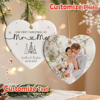 Personalized Married Ornament, Mr And Mrs Ornament, First Christmas Married Ornament, Wedding Ornament With Photo, 2025 Married Ornament