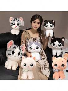 1 pieza Muñeco de peluche suave y esponjoso de gato de dibujos animados, compañero de sueño para niños, decoración acogedora para la habitación, regalo ideal para amigos y familiares en feriados y cumpleaños