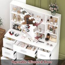 Teousev Makeup Dressing Table With LED Mirror Bedroom Vanity Unit Set With Stool Drawer White ,7-Drawers Vanity Dressing Table Makeup Desk With LED Light Mirror Dresser Desk - White - View 6