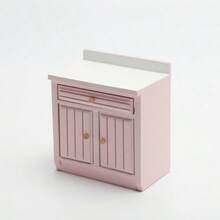 1/12 Escala Muebles de Cocina de Juguete Miniatura de Madera para Casa de Muñecas - Incluye Gabinete, Refrigerador, Estufa, Fregadero y Mostrador, Adecuado para Decoración de Casa de Muñecas, Combinación Rosa