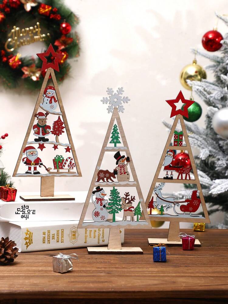 1/3 Adet Ahşap Noel Ağacı Süsleri, Noel Baba Kardan Adam Geyik Desenli Noel Masa Süsleri, Noel Ağacı Şekilli Orta Parçalar, Ev İçin Noel Dekoru, Tatil Partisi Süsleri, Aileler İçin Noel Hediyeleri - Çok renkli - Görünüm 8