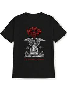 Men's Black Graphic T-Shirt With Red Gothic "Rise Up" Print & Occult Symbolism - Short Sleeve Round Neck Casual Summer Tee, Regular Fit, Machine Washable, Breathable Fabric, Streetwear Fashion, Statement Shirt, Soft Material, Print Top, Men's Fashion - Black - View 3