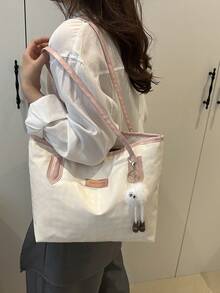 Large Capacity Women's Fashion Multifunctional Shoulder Bag, New Canvas Handbag, Stylish Design, Suitable For School, Commuting And Shopping (Pendant Not Included) - Pink - View 8