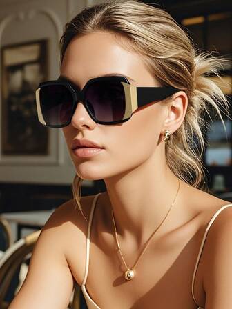 1副时尚超大金属框女士夏季沙滩个性化Y2K度假时尚眼镜