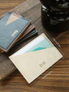1pc Personalized Ultra-Thin Minimalist Card Holder, Customized Gold Letter Pattern Faux Leather Credit Card Wallet, Vintage Asymmetric Card Holder, Unisex, 2 Card Slots, Retro Card Wallet, Color Block Design, Front Pocket Wallet, Best Handmade Gift - Multicolor - View 5