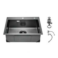 68cm Kitchen Sink Workstation, 304 Stainless Steel Top Mount Sinks, Drop-In Single Bowl Farmhouse Basin With Accessories, Household Dishwasher Sinks For RV, Prep Kitchen, And Bar (Black) - Black - View 8