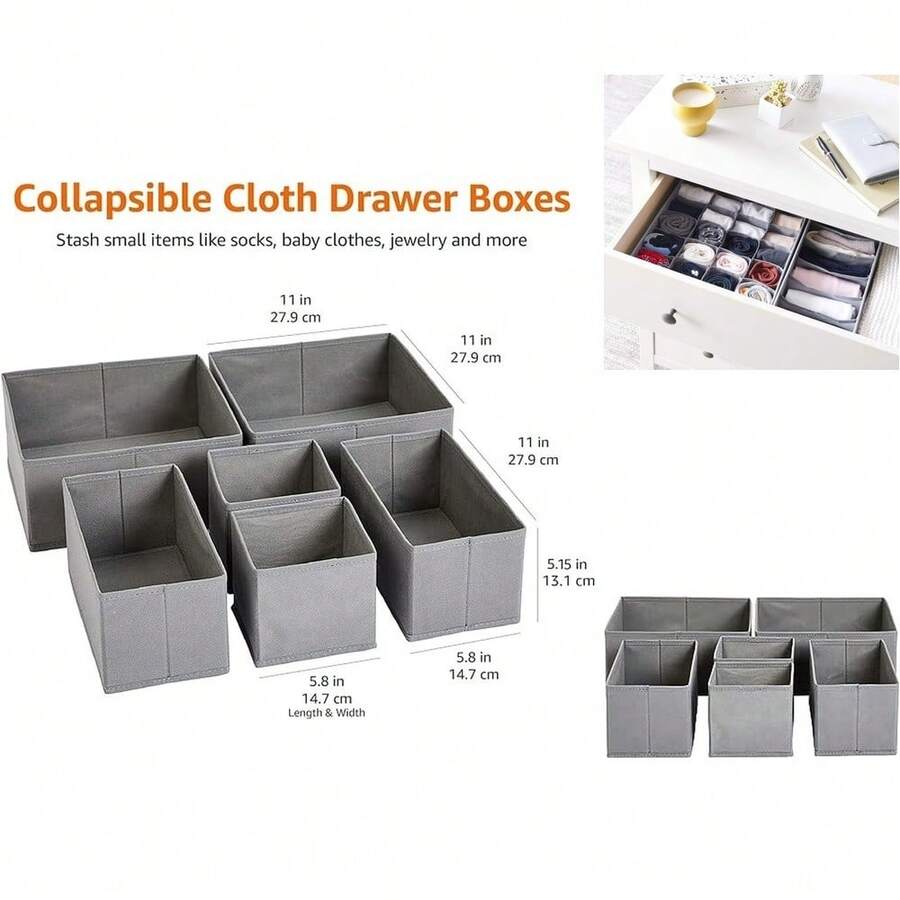 2 - Pack Gray Fabric Mesh Portable Underwear & Shoe Drawer Organizers, 13"D X 6. 5"W X 4. 13"H