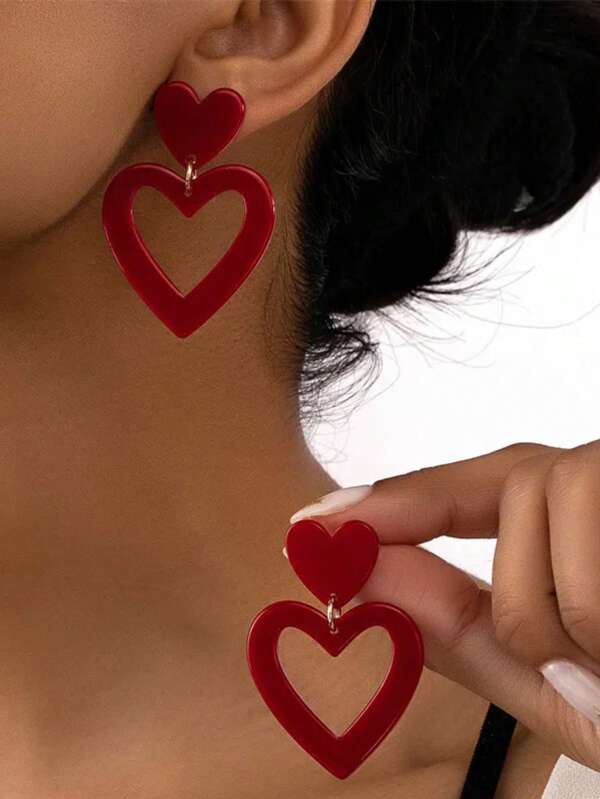 2pcs Fashionable Elegant Hollow Heart Earrings, Creative Delicate Minimalist Unisex Earrings, Suitable For Daily Wear, Gift, Holiday Party, Valentine's Day, Mother's Day, Back To School