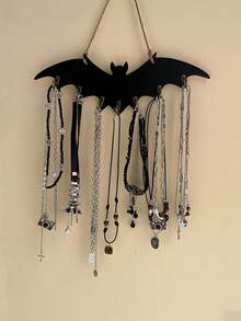 1pc Halloween Bat Key Hook - Gothic Vampire Wall-Mounted Jewelry Organizer & Decor, Wood With Multiple Hooks For Necklaces, Keys, Gothic Home Decor, Easy Installation, Halloween Decorations, Key Holder, Spooky Decor, Construction, Wall Decor, Accessory Storage(Without Lanyard) - Multicolor - View 1