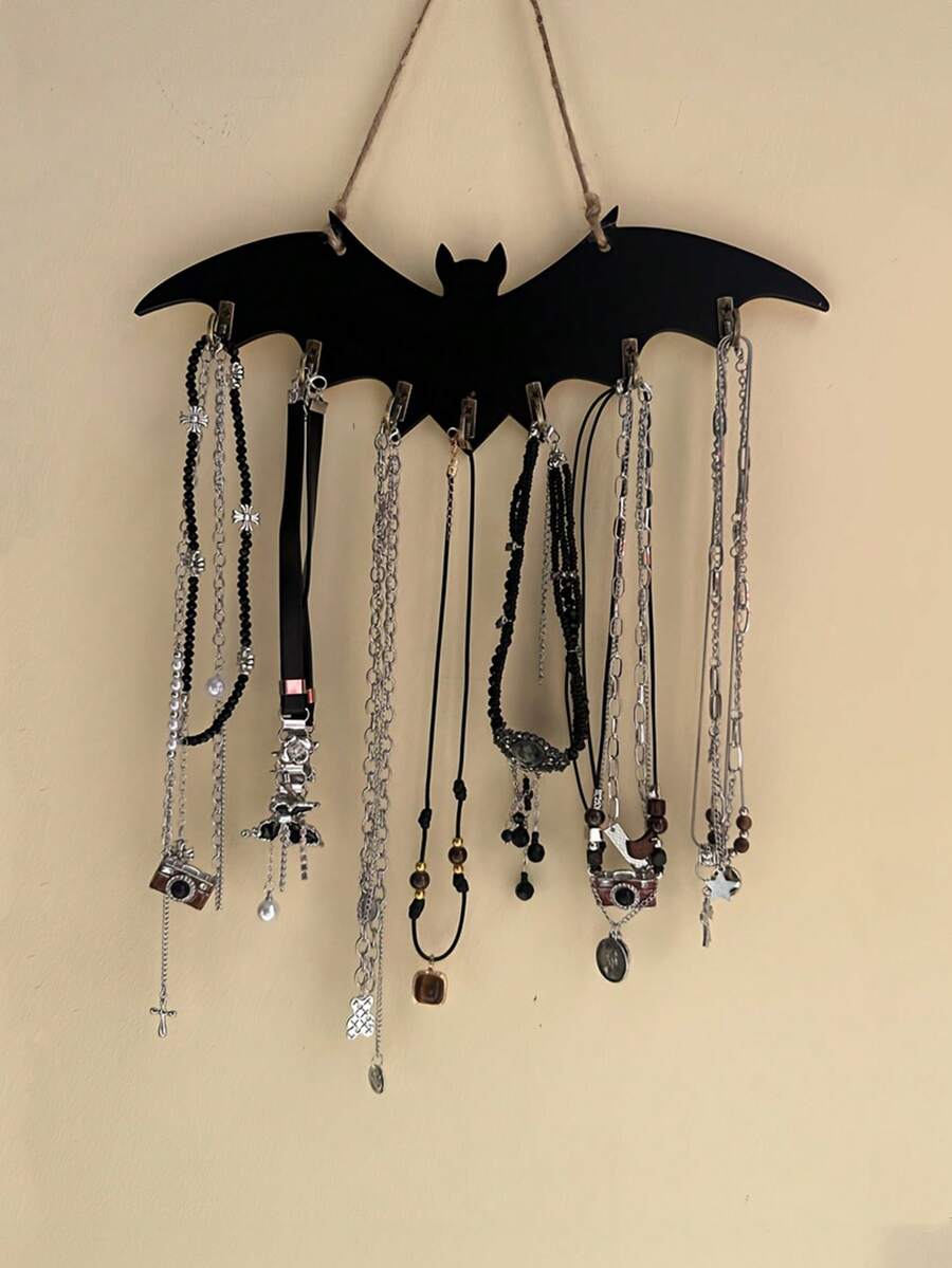 1pc Halloween Bat Key Hook - Gothic Vampire Wall-Mounted Jewelry Organizer & Decor, Wood With Multiple Hooks For Necklaces, Keys, Gothic Home Decor, Easy Installation, Halloween Decorations, Key Holder, Spooky Decor, Construction, Wall Decor, Accessory Storage(Without Lanyard) - Multicolor - View 1