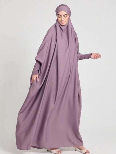 1pc Hijab Khimar And Abaya Jilbab Dress, Loose Long Robe With Elastic Sleeves Design, High Privacy, Premium Jilbab Muslim Women Prayer Headscarf, Islamic Clothing Khimar