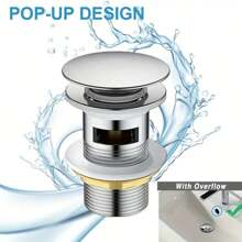 1pc Stainless Steel Pop-Up Sink Faucet With Drain Stopper, Hole-Style Drain, Baked Paint Finish, Suitable For Bathroom & Kitchen Drainage, Manual Operation, No Electricity Required (Matte Black, Electroplated Silver, Brushed Gold, White - 4 Color Options), Bathroom Sink Stainless Steel Pop-Up Drain, Washbasin Drain, Anti-Odor Bathroom Sink Drain Kitchen Items Kitchen Accessories Kitchen Tools - Multicolor - View 6