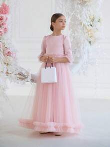 Váy dự tiệc Giáng sinh cho bé gái tuổi vị thành niên, Váy hoa bé gái trang trí nơ thanh lịch, Váy công chúa bồng bềnh bằng vải tuyn, Thích hợp cho bé gái, Phù dâu, Đám cưới, Tiệc tùng, Sinh nhật, Dạ hội, Dịp đặc biệt - Hồng - Xem 5