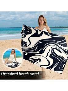 Oversized Microfiber Beach Towel - Abstract Black & White Marble Pattern, Quick-Drying, Lightweight, Sand-Free, Soft Touch, Stylish For Pool & Beach Leisure, Modern Design, 250gsm, Beach, Beach Essentials, Beach Accessories, Pool Float - Multicolor - View 14