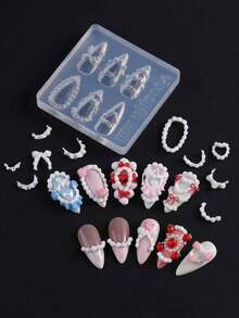 1 pieza Molde de arte de uñas con diseño de crema de pastel lindo, patrón de rayas de encaje de pastel francés, herramienta de desmoldeo de arte de uñas DIY - transparente - Ver 4