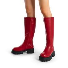 Knee High Boots Women, Comfortable Platform Round-Toe Side Zip Boots For Women - Đỏ - Xem 9