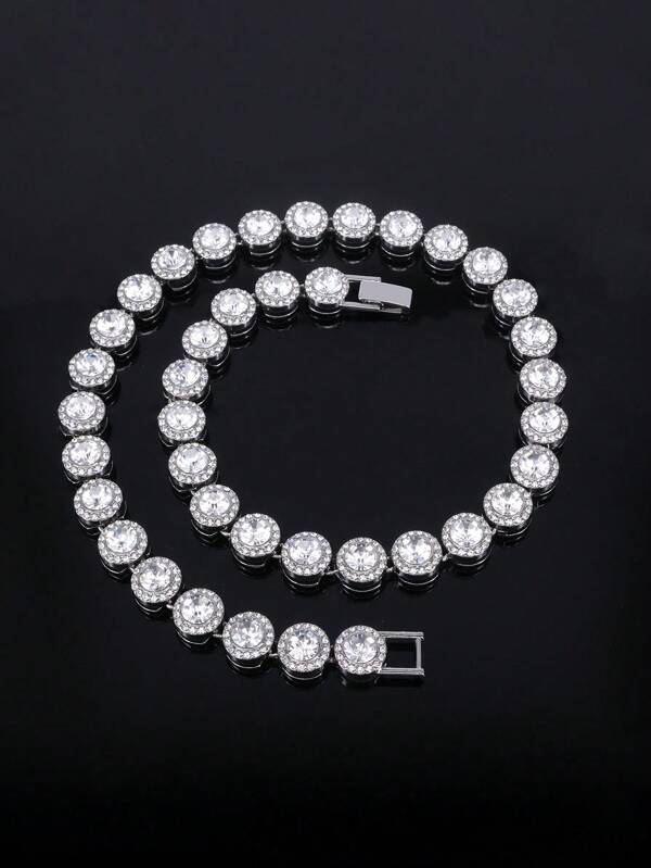 1 pièce Ensemble de collier et bracelet cubain rond brillant, décoration, unisexe