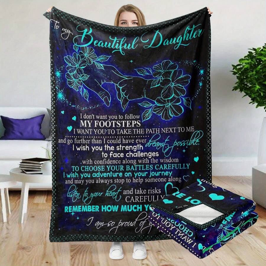 1 Piece Daughter Gift, From Mom, Blanket For My Daughter, Daughter Gift, Gift From Mom To Daughter, Daughter Gift, Daughter Birthday Gift, Daughter Gift For Christmas And Graduation, Daughter Blanket, Local Warehouse, Suitable For Bed, Sofa, Camping And Travel, Durable And Comfortable Decorative Shawl And BlanketCozy Soft Flannel Blanket & Suitable For Birthday Anniversaries, Valentine's Day, Thanksgiving, Christmas, Halloween, Wedding, New Year Gifts Provide Personalized Ideal Gifts For Her, Him, Family Members, Boyfriends, Girlfriends, Fathers, Family Members, Mothers, Lovers, Daughters, Sons, Grandfathers, Grandmothers, Friends, Classmates And Pets. Sofa, Bed, Car, Bedroom, Living Room, Office, Outdoor Camping, Beach, Wall Decoration, Bedroom Decor, Halloween Blanket, Fall Decor, Fall Decorations For Home, Christmas Party Theme Blanket, Christmas Decor, Office Decoration - 彩色 - 查看 1