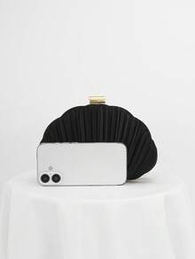 Túi cầm tay hình hộp thiết kế bằng vải satin xếp ly, túi dự tiệc, túi đựng váy trang trọng, túi xách dự tiệc, túi đeo chéo, ví cưới - màu đen - Xem 5