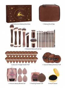 MAANGE 10/13/20/23/50 Pieces Makeup Tools Including 20 Pieces Professional Aluminum Tube Makeup Brush Set + 1 Storage Bag + 2 Pieces Air Cushion Puffs For Daily Use And Travel,Makeup Accessories Gifts For Friends ﻿ ﻿ ﻿