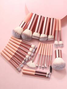 Set de 25 brochas de maquillaje todo en uno: brochas de fibra sintética premium ultrasuaves con formas completas para rostro y ojos (base, rubor, sombra de ojos). Aptas para todo tipo de piel, ideales para maquillaje diario, looks de oficina y viajes. - Multicolor - Ver 3