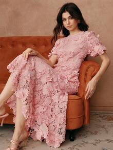 Savoree 女士夏季新款派对时尚3D花卉蕾丝连衣裙 - 粉色 - 查看 1