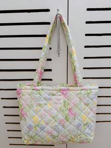 1个印花拼接女士优雅休闲手提包，多功能大容量单肩包，适合旅行、度假、收纳化妆品、洗漱用品，可装手机、钱包、卫生巾、钥匙、笔记本电脑、耳机、充电器、口红、香水、护肤品等——绝佳礼品之选 - 彩色 - 查看 10