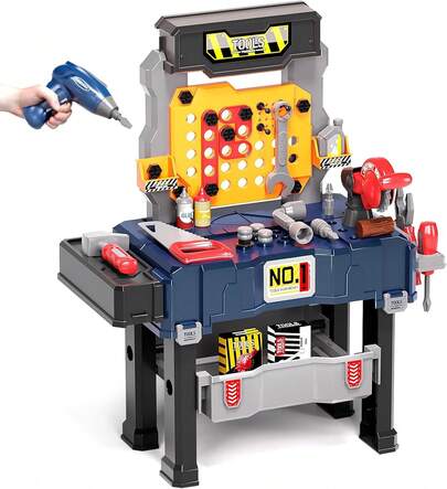 65-Piece Kids Tool Bench Set With Electric Drill – Realistic Construction Workbench For Toddlers 3-8, STEM Learning Pretend Play Workshop Toy For Boys & Girls