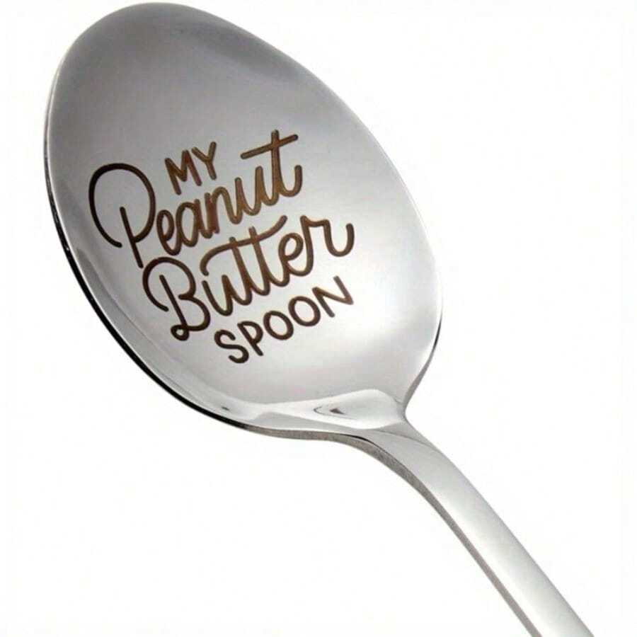 1pc Stainless Steel Engraving Spoon, Peanut Butter Spoon, Coffee Spoon, Gift, Suitable For Cafe Restaurant
