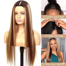 34inch Highlight Bone Straight V Part Wig Human Hair No Leave Out Wig Glueless Wigs Human Hair 200 Density V Shaped Wigs Human Hair No Sew In NO Glue Beginner Friendly 4/27 - SP4/27 - View 5