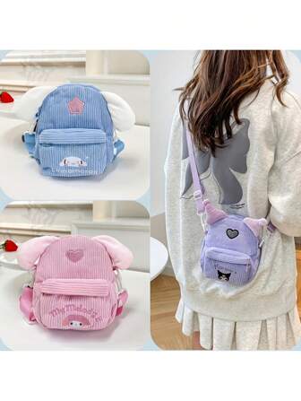 Sanrio 1 PC Kawaii Messenger Bag - Cute Cartoon Design With Adjustable Strap, Lightweight Corduroy Fabric, Perfect For Outings, Parties, And Everyday Use, Party Accessory | Playful Design | Corduroy Material, Novelty Purse