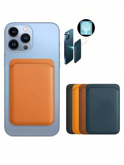 1 pieza Funda de tarjeta de PU magnético de unicolor compatible con iPhone 16 Pro Max/16/16 Pro/16 Plus/15/15 Pro Max/15 Pro/15plus/12/13/14 Pro/12Pro/12ProMax/13 Pro/13 Max/13 Pro/14 Pro14 May/14plus/12 Mini/13 Mini, Funda de tarjeta de PU MagSafe creativa, Pegatina de cartera de tarjeta de identificación para la parte trasera del teléfono