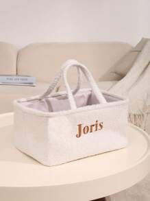 1pc Personalized Solid Color Baby Name Diaper Storage Basket - Ideal Newborn Gift! Customized Embroidered Baby Name Basket, 2-In-1 Storage & Gift Box, Essential For New Parents, Newborn Autumn/Winter Gift, Holiday Gift Choice, Son, Daughter