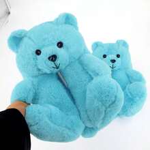 Fun And Cute Teddy Bear Warm Shoes Indoor Home Bear Shoes - 天藍 - 查看 2