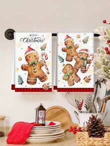 2pcs Christmas Kitchen Towels, Gingerbread Man Red Plaid Design Pattern, Reusable Kitchen Decoration Towels, Suitable For Christmas Kitchen Towels, Happy New Year 2026, Christmas Kitchen Cleaning Supplies - Christmas Decoration Towel-04 - View 1