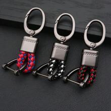 1 قطعة سلسلة مفاتيح من حبل جلد مُنسوج، سلسلة مفاتيح معدنية من سبيكة الزنك بنمط زهري للرجال، لوازم حقيبة ملونة بسيطة مع حامل بطاقة هوية، إكسسوارات للحقيبة والسيارة