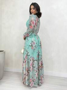 Vestido Estampado Azul em Tule Forrado - Azul menta - Visão 2