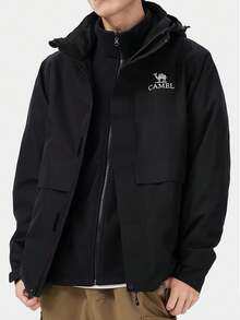 CAMEL CROWN Outdoor Cold-Resistant Three-Proof Jacket Men's Rain-Level Waterproof Three-In-One Two Pieces Set Hiking And Mountaineering - Phantom Black - View 3