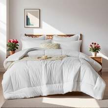 7Pcs/5Pcs Chic Bed Comforter Set, Designed With Geometric Quilting, Suitable For Hotel Bedroom Room Decor, Suitable For All Four Seasons, Soft And Comfortable Summer Bedding Set, Including 1 Comforter, 4 Pillowcases, 1 Flat Sheet And 1 Fitted Sheet. - White - View 5