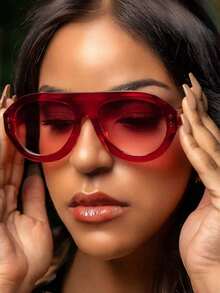 1pc Oversized Sports Fashion Glasses, Personality Street Style Fashion Eyewear,Casual & Versatile Basics Fall Winter Women Outfits Clothes Business Casual Gifts Y2k Fashion Glasses Women Shades Ladies Eyeglasses Fall Winter Outfits Beach Accessories Vintage Y2k Basics Business Casual Gifts Y2KFest MusicFest Preppy Style Back To School - 紅色 - 查看 2