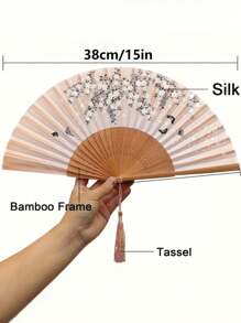 1 件复古手工竹制流苏折扇 - 优雅女士礼物、婚礼派对礼物、传统手持扇，适合汉服和夏季清凉 - 彩色 - 查看 3