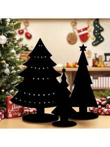 1pc/3pcs Black Wooden Christmas Tree Decor, Rustic Style Black Wooden Pine Tree Desktop Ornament, Vintage Forest Pine Tree Decoration, Christmas Scene Decor, Christmas Gift, Holiday Party Decor, Holiday Party Scene Prop, Home, Desk, Dorm Decor, Gift For Friends, Home Decor, Christmas Decoration, Room Decor, Winter Christmas Decor, Christmas Home Gift, Christmas Decoration