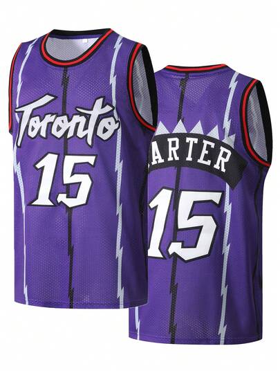 男子篮球服15紫色刺绣休闲运动背心圆领无袖训练服